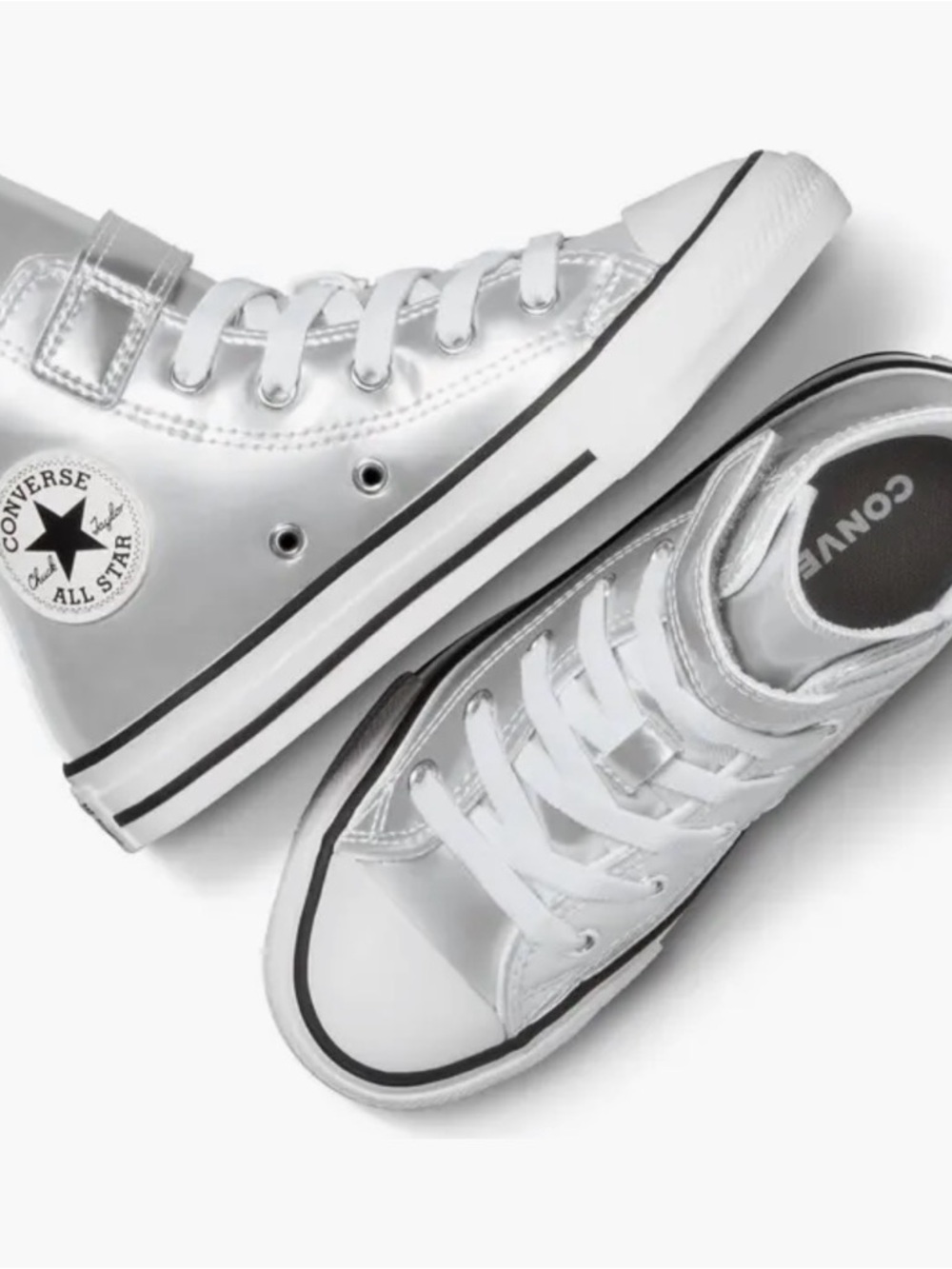 Converse Metallic Silver High Top Sneakers with White Laces